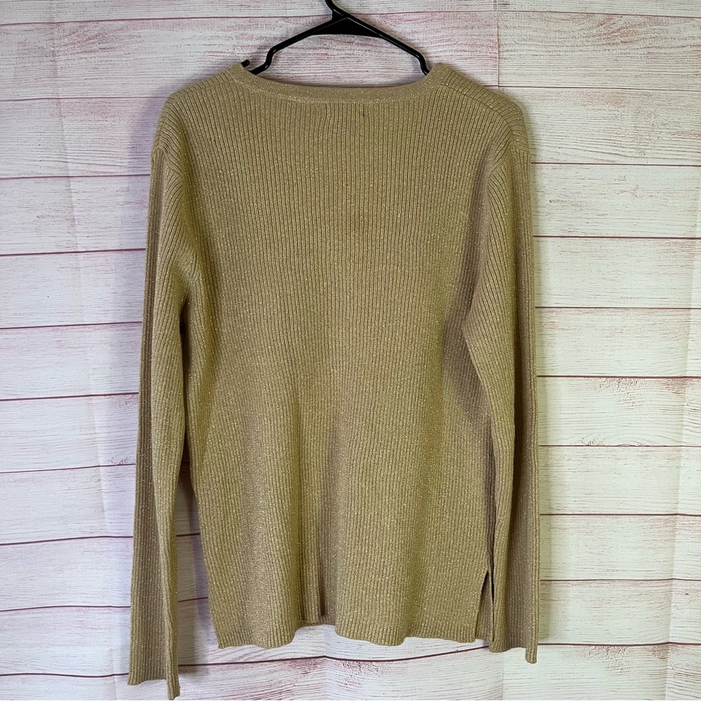 George Tan/Beige with Gold Sparkle Cardigan Sweater Size Extra Large (16/18) - Picture 6 of 6